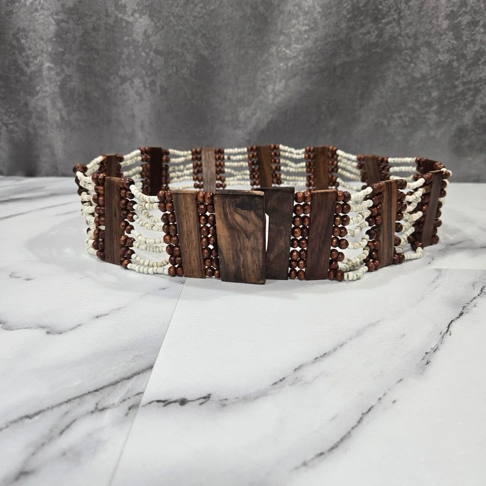 Vintage Wood Seed Bead Belt Womens Large 33